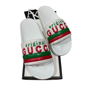 Gucci Original Logo Web Slide Sandals White Red Green Women’s Size 38
